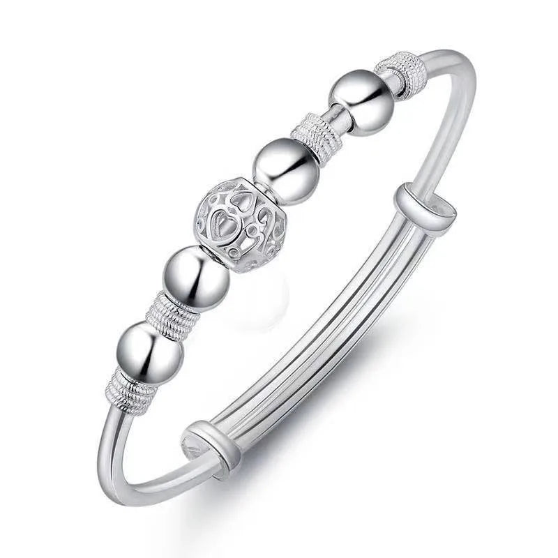 Fashion Jewelry Silver Plated Beads Bangle Bracelet Transfer Lucky Cuff Bracelet Adjustable Fidget Bracelet for Anxiety Jewelry