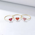 Fashion Cute Style Heart Shaped Color Enamel Rings 14K Gold Plated Zircon 925 Sterling Silver Heart Ring for Women