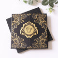 Elegant Luxury Wedding Invitations Tri-Folded Hardcover Black Gold Foiling Paper Pockets Tags Featuring Music Cross Angel Styles