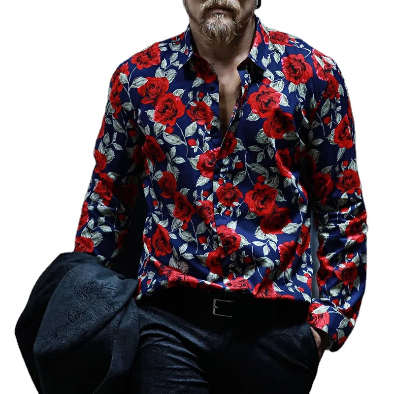 Long Sleeve Beach Resort Casual Print Shirt for Men