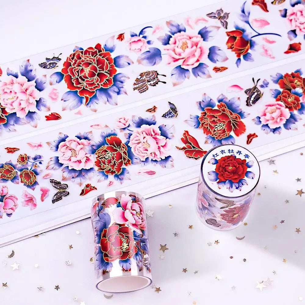 Custom Hig-end Gold Foil Transparent PET Tape Sticker Rolls for Journal Scrapbook