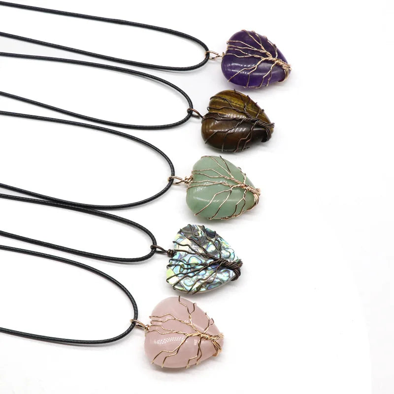 Huiying Hot Selling heart shape Pendant Necklace Natural Gemstone Tree of Life Pendant Jewelry jewelry