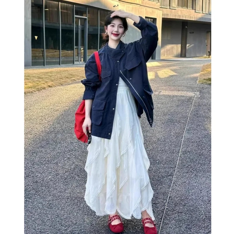 2026 Korean Fashion Female Elastic High Waist Tulle Mesh Irregular Tutu Skirt Spring Autumn Summer Women Party Long Midi Skirt