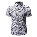 Men's Summer Casual Top Fashion Short Sleeved Floral Lapel Collar Shirt Men's Printed Shirts
