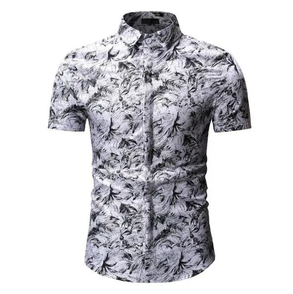 Men's Summer Casual Top Fashion Short Sleeved Floral Lapel Collar Shirt Men's Printed Shirts