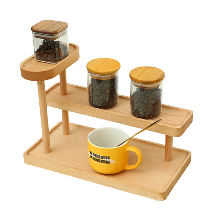 Multifunctional Wood Table Flower Display Stand Customizable Countertop Spice Rack Nordic Style 3 Tier Acacia Wood Serving Tray