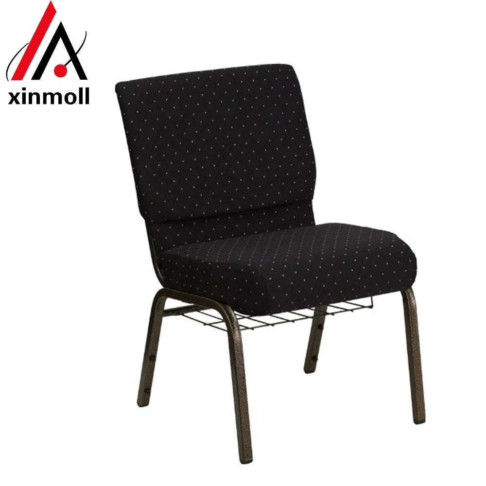 Factory New Design Church Chair Metal Stackable Fabric Church Chairs with Book Rack for Sale
