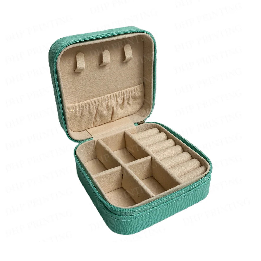 Unique Travel Portable Jewelry Box Zipper Leather Storage Mirror Organizer Elegant Ring Case for Necklaces Other Jewelry Items