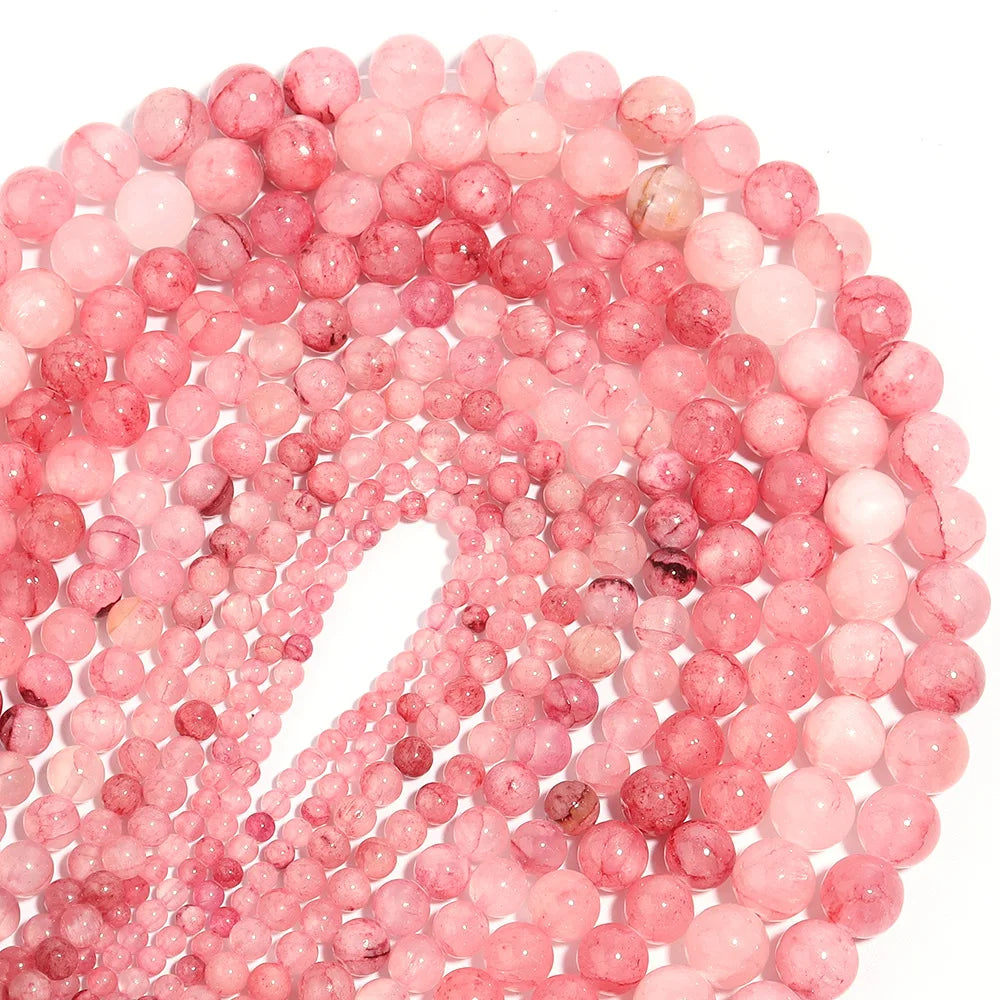 Pink Color Processed Jade Loose Round Beads Peach Pink Semi-finished Gemstone Strand for DIY Jewelry Accessory Making