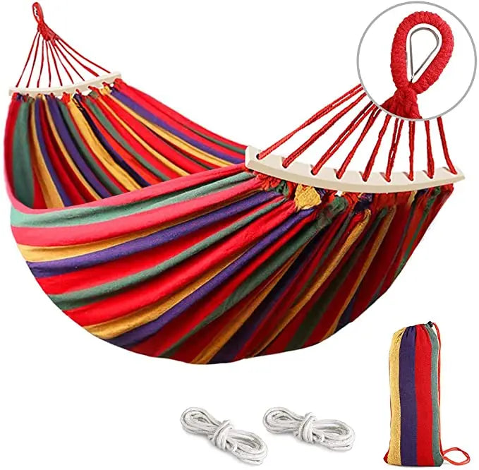 Outdoor 260x80cm Durable Canvas Fabric Two Anti Roll Balance Beam Lightweight Portable Outdoor Swing Camping Hammock