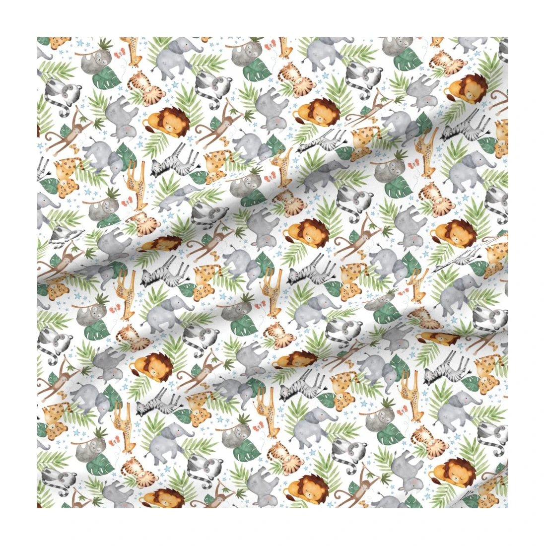 Jungle Friends White Girls Safari Animal Nursery Lion Elephant Giraffe Printed Eco-Friendly Chiffon Fabric for Dresses