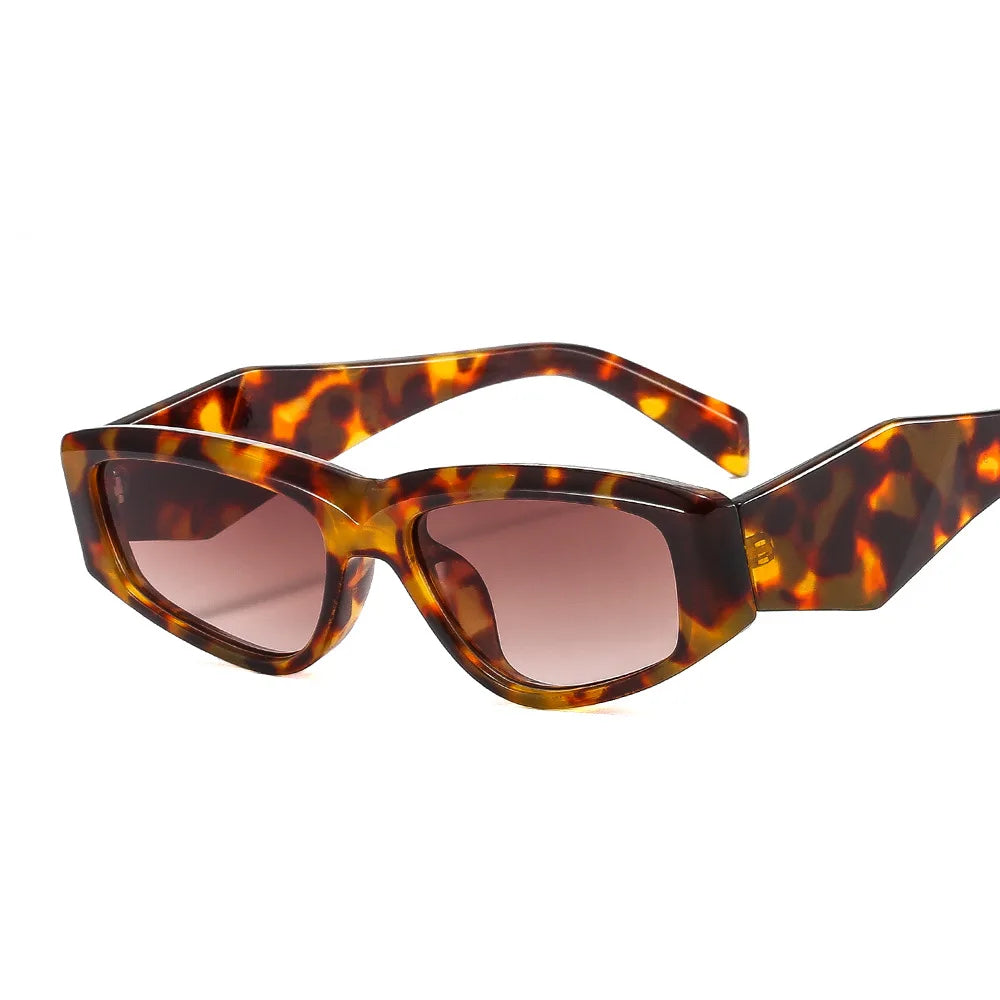 Trendy Polygon Cat Eye Sunglasses Women Unique Rivet Design Diamond Wide Leg Leopard Gradient Lens Sun Glasses Shades OT22026 UV