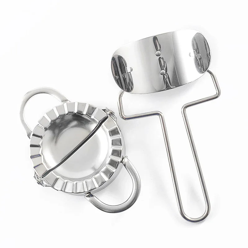 Set of 2 Stainless Steel Dumpling Maker Tools Including Dumpling Cutter and Skin Roller for Your Baking Needs