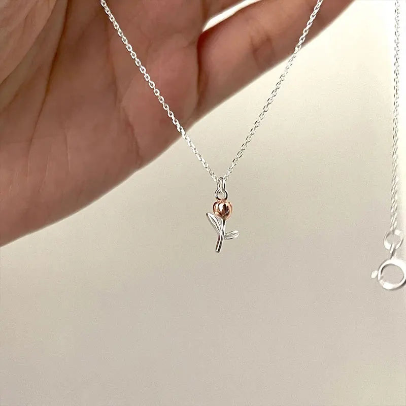 2022 Women New Design Fashionable Tulip Flower Necklace 925 Sterling Silver Pendant Chain Jewelry