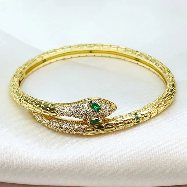 Dainty Slim Snake Head  Bracelet Adjustable 18K Filled Bangles Hollow Punk Zirconia Bangles