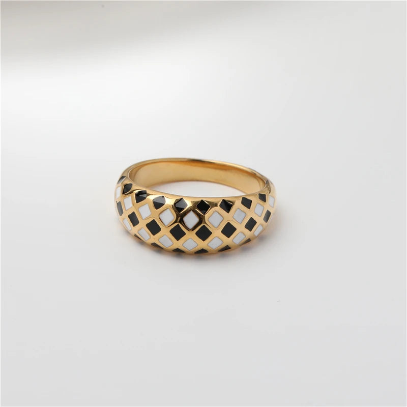 Joolim Jewelry Wholesale 18K Gold Plated Enamel Plade S Stainless Steel Rings for Women Dainty Rings