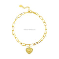 18K Solid Gold Paper Clip Chain Heart Bracelet 1000s Popular Real Gold Heart Charm Bracelet for Gifts Parties Weddings