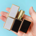 LZ Pack MOQ 100pcs Metallic Gold Luxury White Black Lip Balm Container Custom Logo Square 12.1mm Empty Lipstick Tubes  Packaging