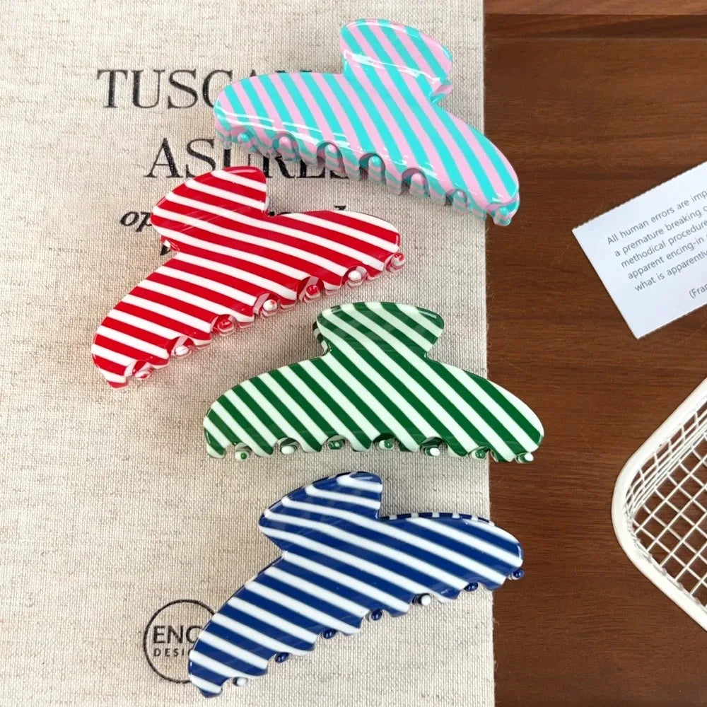 New Summer Striped Acetate Claw Clips Large 10cm Colorful Stronger Hair Claw Clips for Women