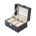 Factory Price 3 Slots Pu Leather Watch Box Fashion Portable Lockable Watch Jewelry Holder with Window