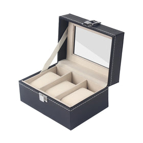 Factory Price 3 Slots Pu Leather Watch Box Fashion Portable Lockable Watch Jewelry Holder with Window
