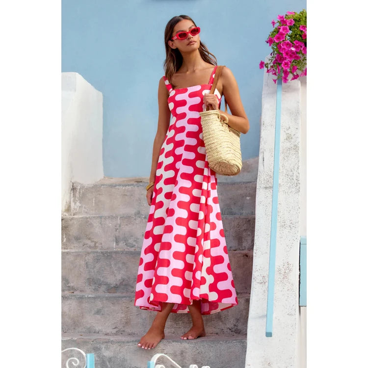 Printed Sleeveless Dress Wholesale Vacation Style Casual Dress Custom logo Slip Dress Factory Directly