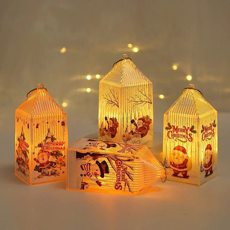 LED Christmas Crystal Lantern Candlestick LED Lamp Night Light Snowman Decoration Desktop Christmas LED Lantern