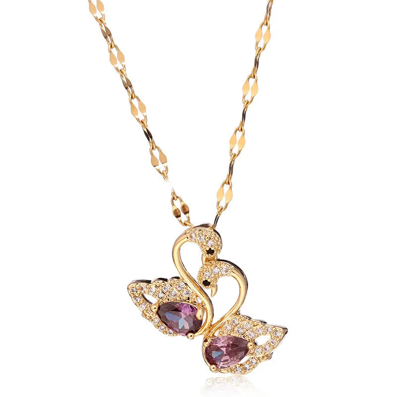 2026 Valentine's Day Swan Clavicle Chain Micro-inlaid Zircon Pendant Titanium Steel Necklace Valentine's Day Jewelry Gift
