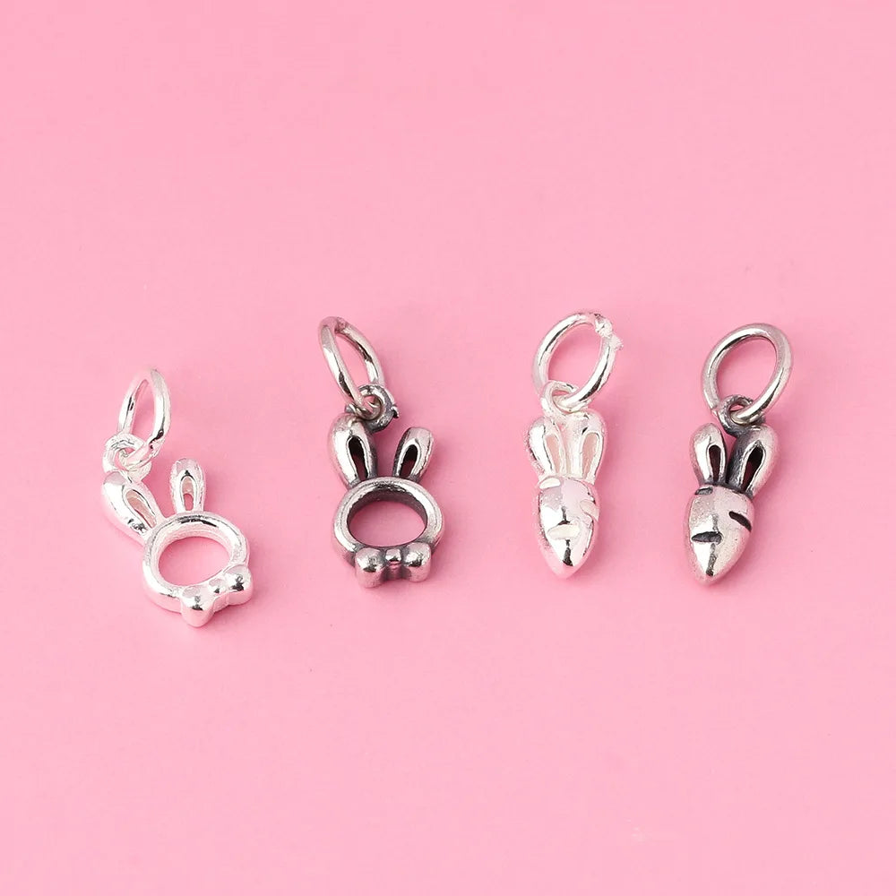 Tiny Cute 925 Sterling Silver Rabbit Charms Carrot Pendants for DIY Jewelry Making Supplies
