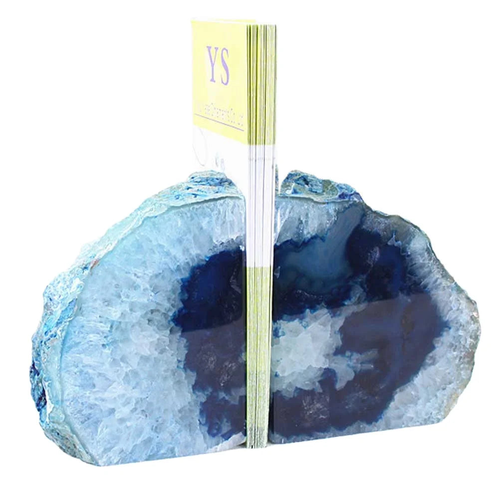 Natural Agate Bookends Elegant Housewarming Gift Home Decor Polished Stone Book Holder for Office Desk