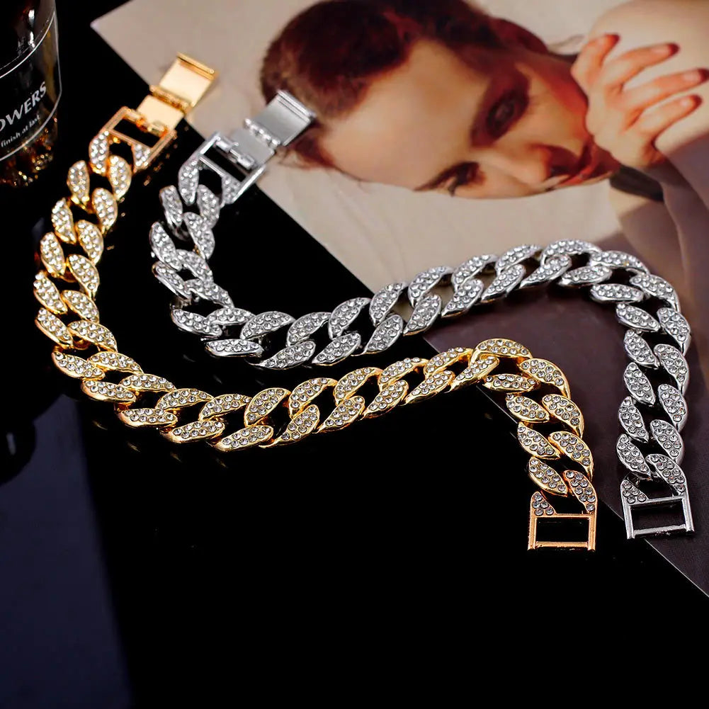 Luxury Silver 18k Gold Hip Hop Bracelet Anklets Crystal Cuban Link Chain Ankle Foot Jewelry for Women Rhinestone Cuba Anklet