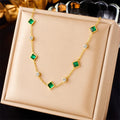 G3864 Wholesale Stainless Steel Green Emerald Square Round Rhinestone Charm Necklace for Women Fashion Jewelry Necklaces