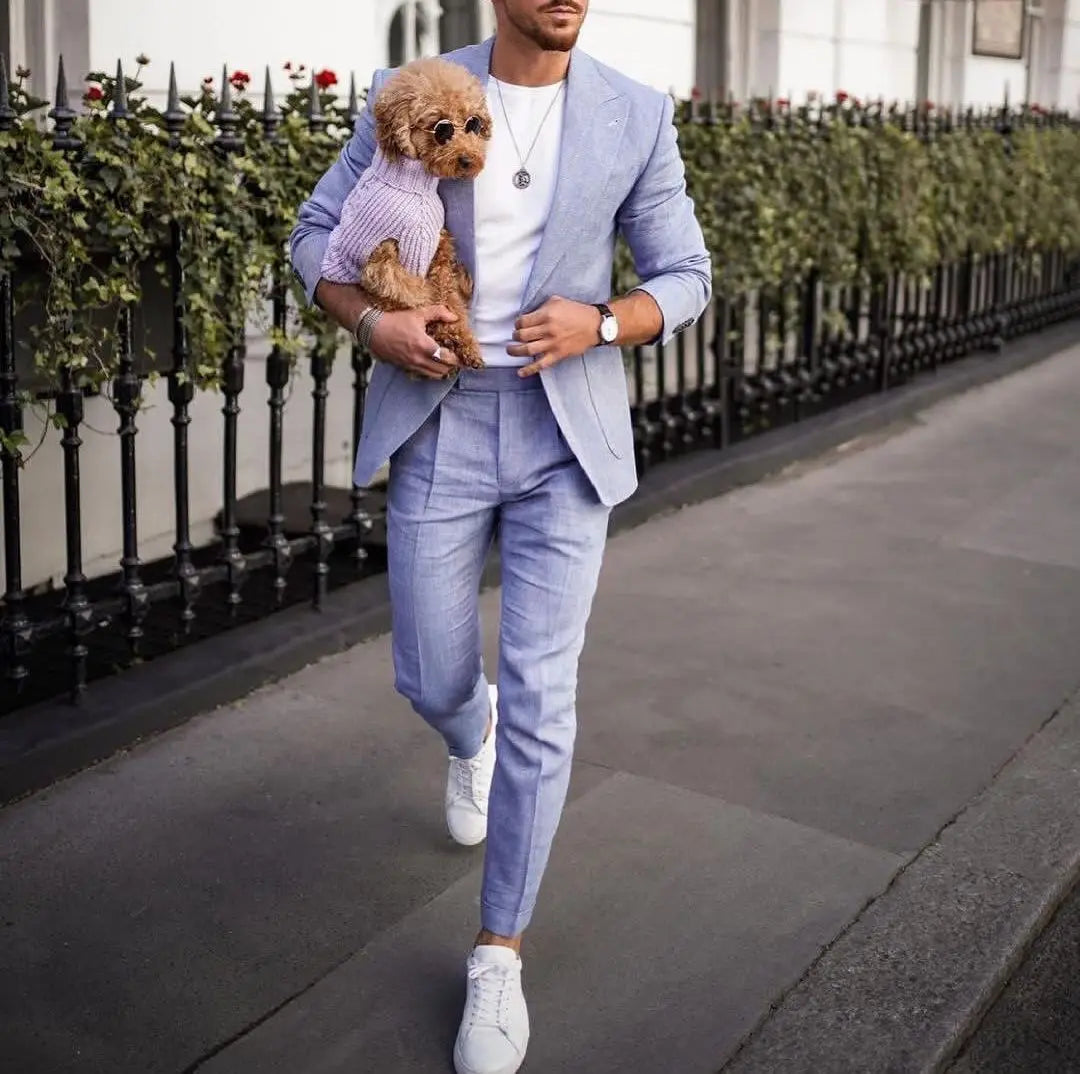 Purple Men's Suit 2 Pieces Blazer Pants One Button Peaked Lapel Formal Work Wear Wedding Groom Formal Tailored Costume Homme