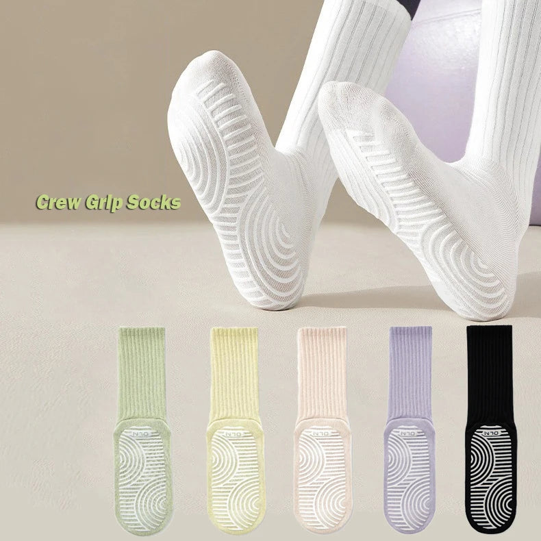 Promotional Plain Indoor Anti-slip Grip Yoga Socks Crew High Sticky Pilates Socks Customizable