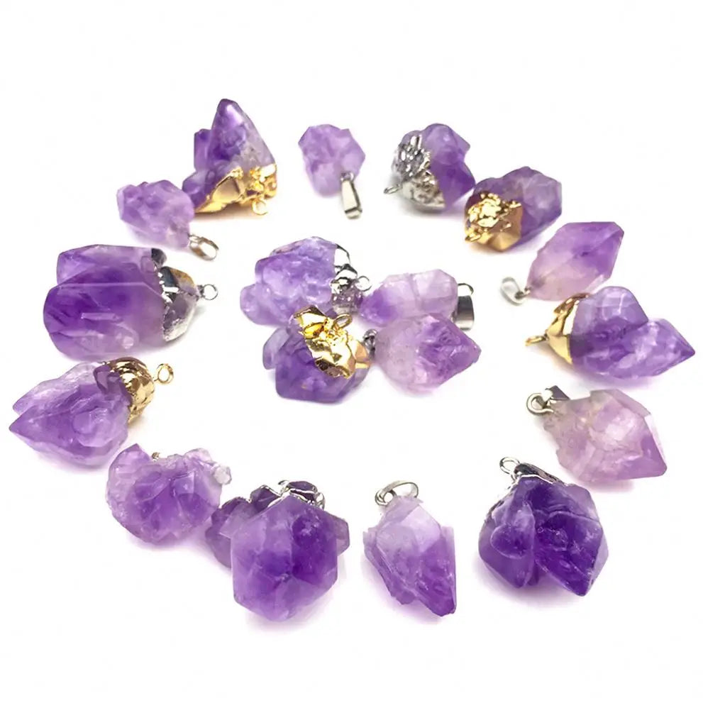 Diy Natural Raw Rough Brazilian Amethyst Quartz Gemstone Crystal Pendant