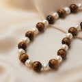 Handmade 14-Inch Necklace with 10mm Cat's Eye and 5mm Pearl Geometric Design String