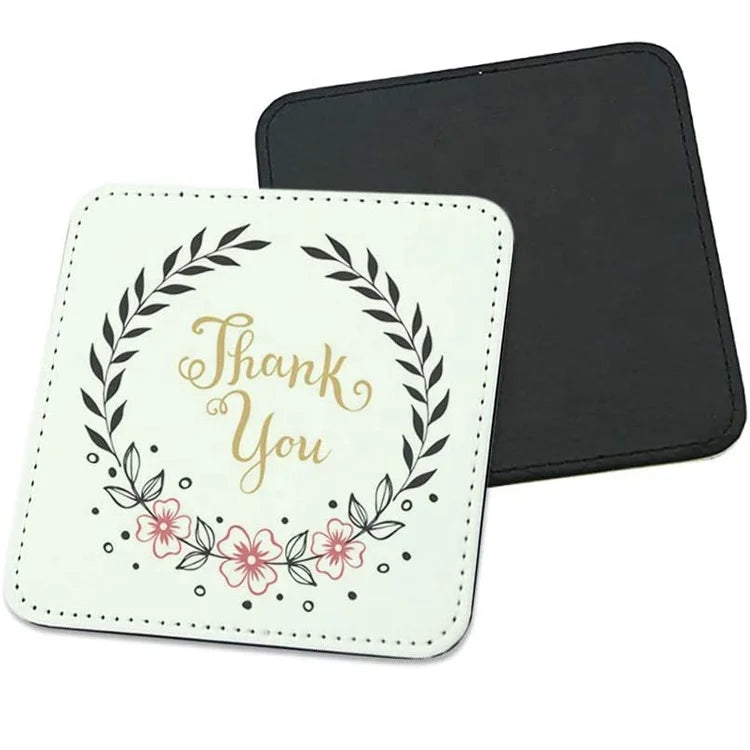 High Quality DIY Custom Heat Transfer Cup Mat Home Decor Personalized PU Leather Sublimation Blank Coasters