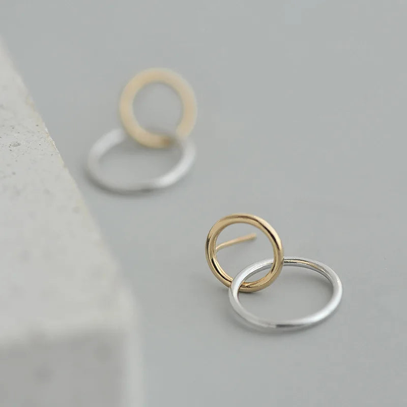 Wholesale  925 Silver Double Circular Earrings for Women Girls Gift Hot Fashion Sterling-silver-jewelry Women Earrings