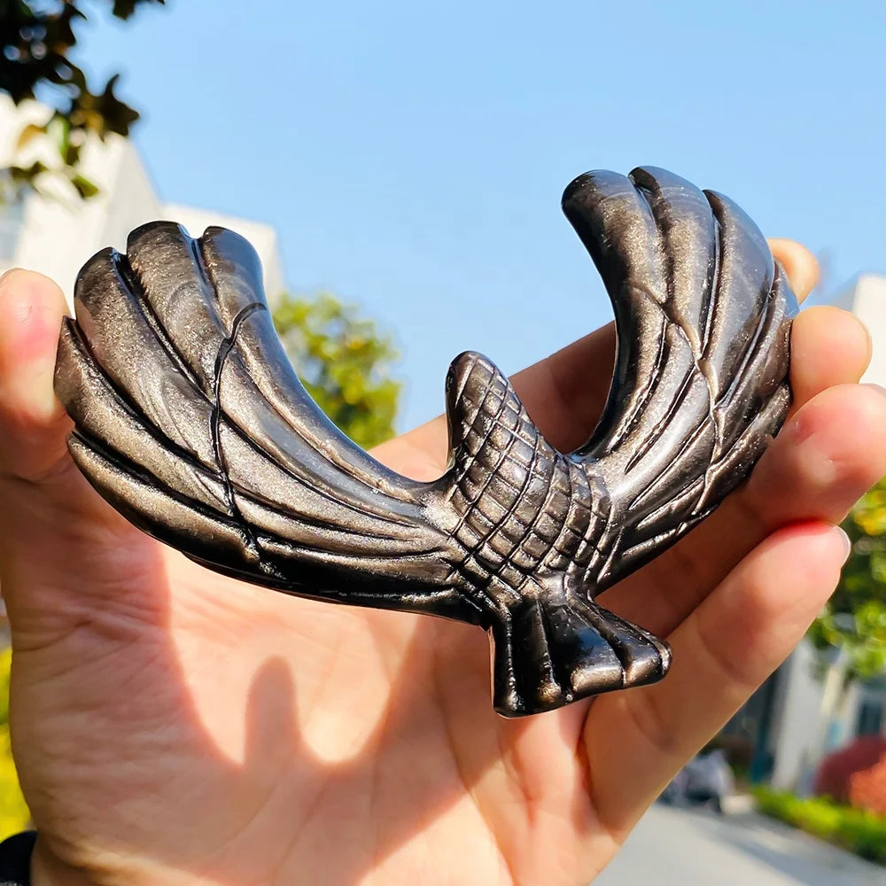 Wholesale Natural Black Obsidian New Arrive Eagle Shape  Crystal Craft Carvings Rotate for Decoration