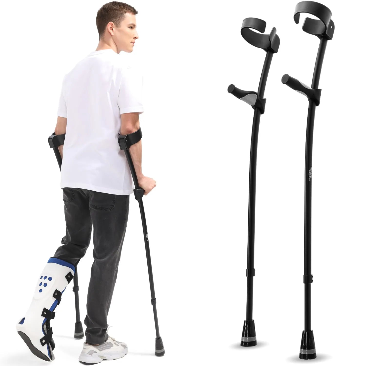 HEALTH BAZAAR Top Trending Adjustable Black Elbow Crutches Aluminum Walking Cane for Disable People