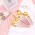 Luxury Stainless Steel Cutlery PVD Titanium Gold Plated Spoon Fork Knife Gold Pink Handle Flatware Set for Wedding Event