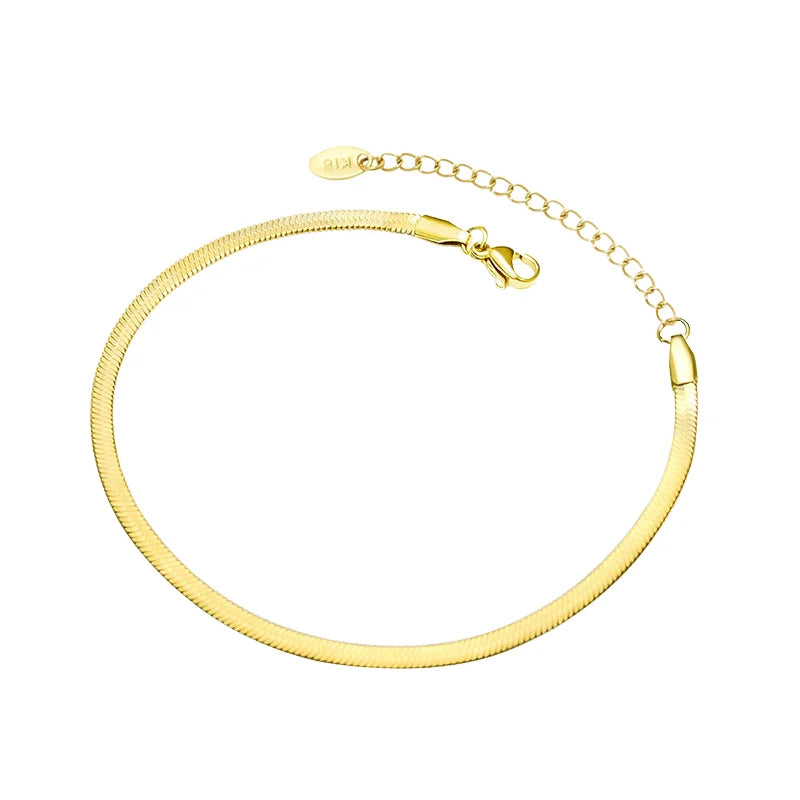 Etelleza New Stainless Steel 14K Gold Plated 4MM Flat Snake Chain Anklet Simple Chain Anklets for Women Gift