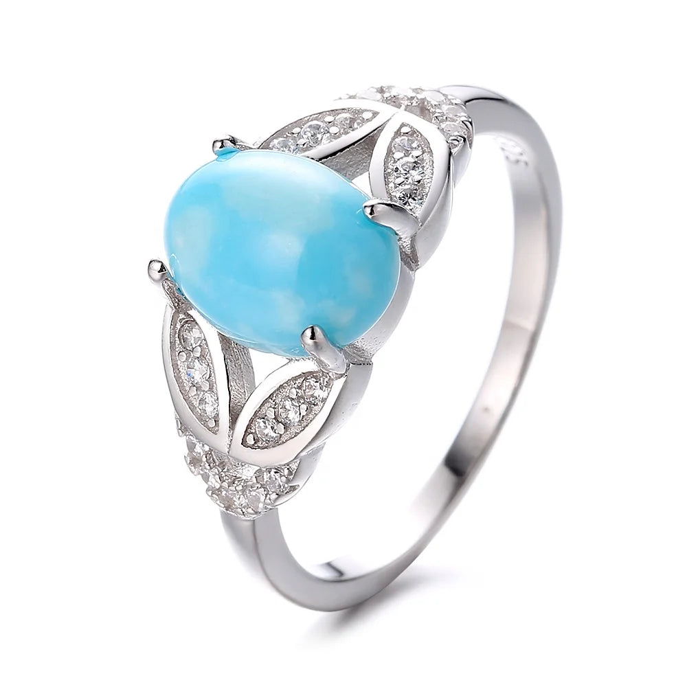 2025 New Arrivals of Cross Design Fine Jewelry Sterling Silver 925 Rings for Women with Larimar Stone Ring for Women