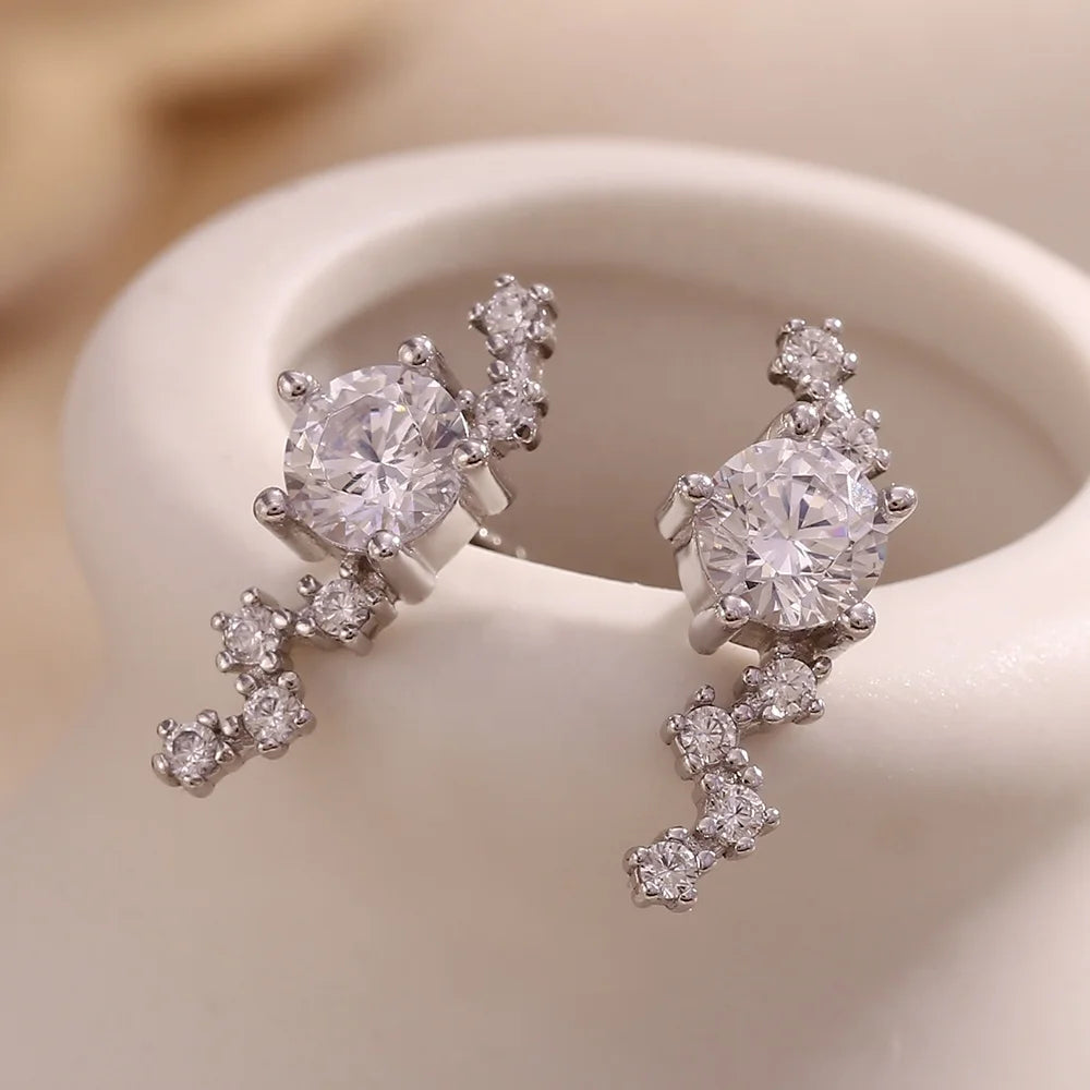 Exquisite Rhodium Plated Stud Earrings for Women 925 Silver Jewelry 2023 Luxury Zircon Earrings