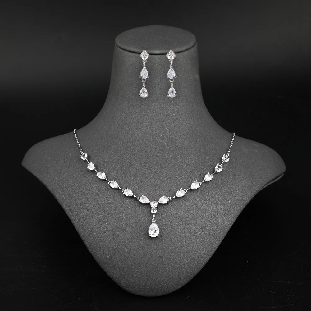 Pendant Chain Jewelry Necklace Dangle Earrings Platinum Plated Bridal Wedding Jewellery Set Wholesale Earring and Necklace Sets
