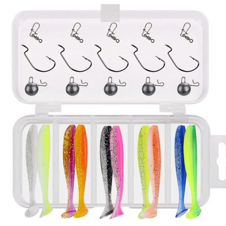 WEIHE Simulated Two-color T Big Soft Black Minnow Artificial Worm Hook Fishing Bait Lure