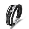 New Arrive Handmade Woven Stainless Steel Magnetic Clasp Jewelry Vintage Punk Leather Bracelet for Men Gift