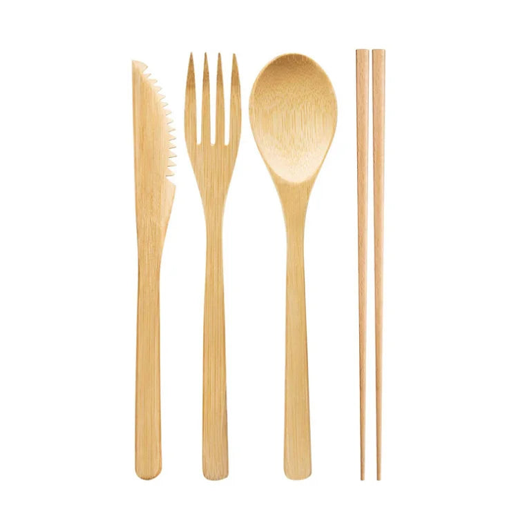 Portable Travel Dinnerware Knife Fork Spoon Chopstick Straw Clean Brush Bamboo Flatware Cutlery Set in Pouch With Bag MegaBDM