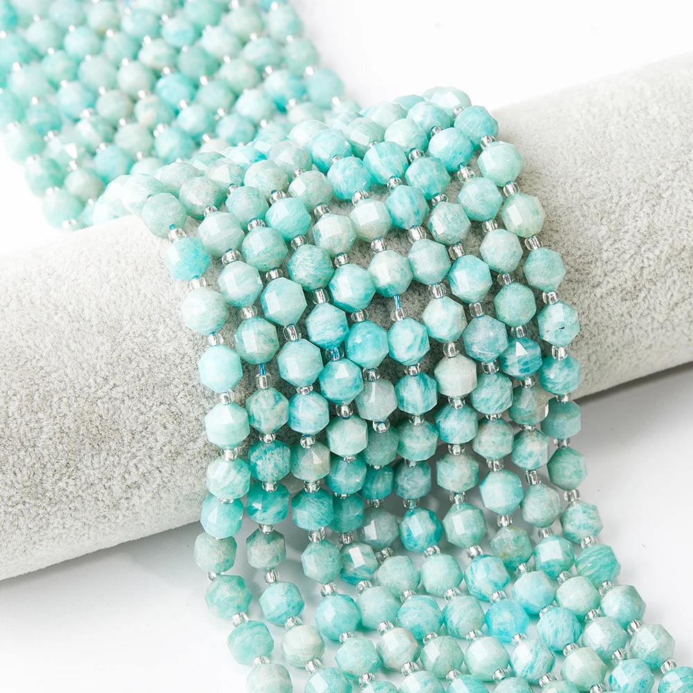 Jewelry Making Loose Gemstone Beads Strand Blue Amazonite Faceted Energy Prism Double Terminated Point Cut Beads