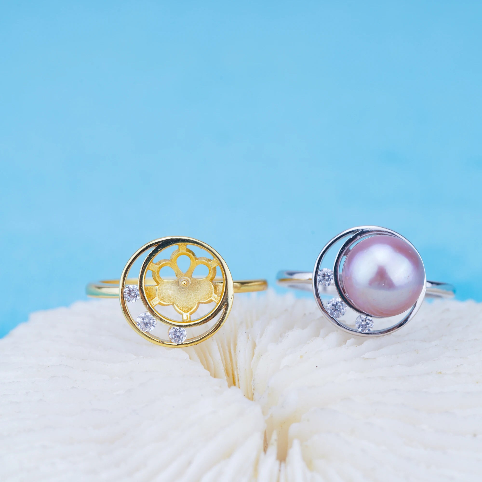 R010921 DIY 6-8mm Natural Freshwater Pearl Ring Accessory 925 Sterling Silver Adjustable Size Engagement Jewelry Ring for Women